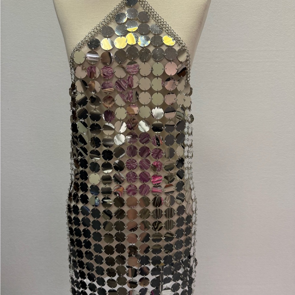 Mango Silver Sequin Halter Dress